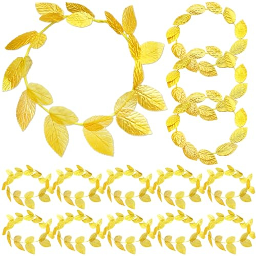 14 Stück Römische Lorbeerkrone Verstellbare Blattgold-Kopfbedeckung Kranz Toga Halloween Griechische Hochzeit Stirnband Kostüm Zubehör für Damen Herren