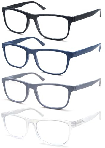 OLOMEE Large Reading Glasses Mens Oversized Wide Readers +1.50 Lightweight Square Magnifying Cheaters Glasses for Men W/Big Head 4 Pack