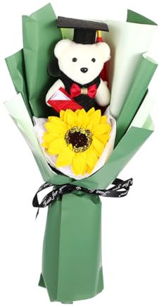 LIFKOME Ramo De Graduación Ramo De Flores con Oso Muñeco De Oso De Peluche Suministros De Fiesta De Graduación Ramo De Flores De Graduación Ramo De Oso Graduado Madera Recuerdo Girasol