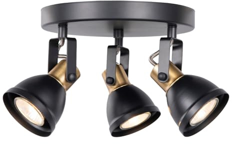 CRAFTRONOS 3 Light Track Lighting Kit, Matte Black Brass Finish with Modern Directional Round Ceiling Spotlight Fixture for Kitchen,Bedroom,Living Room,Home Improvement