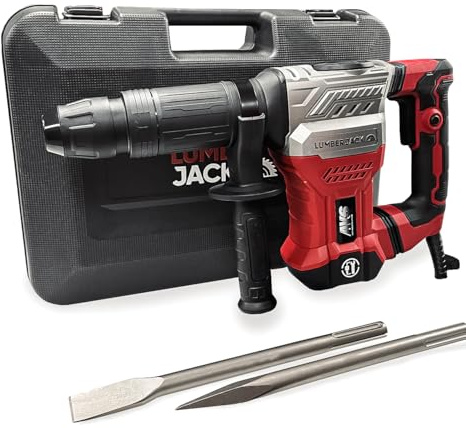 LUMBER JACK SDS Max Demolition Hammer 1300W, 18J Impact Energy, 230V, Heavy Duty Concrete Breaker with Chisels & Carry Case