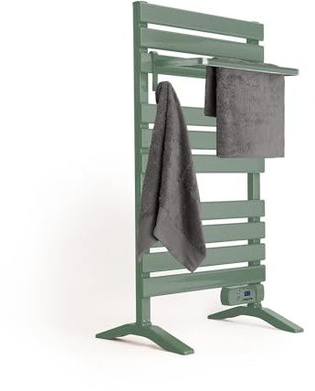 CREATE / Warm Towel 500W / Toallero eléctrico Verde Sage con Patas con Estante / 103x5x55 cm/para Suelo o Pared. Temporizador. Pantalla LCD. bajo Consumo