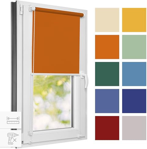 Estika Rollo für Fenster ohne Bohren – 90 x 120 cm – Ocker – Kollektionsverkauf, Klemmfix Montage, Fensterrollo für innen, Sichtschutz für Fenster und Balkontür (30 cm Stoffbreite)