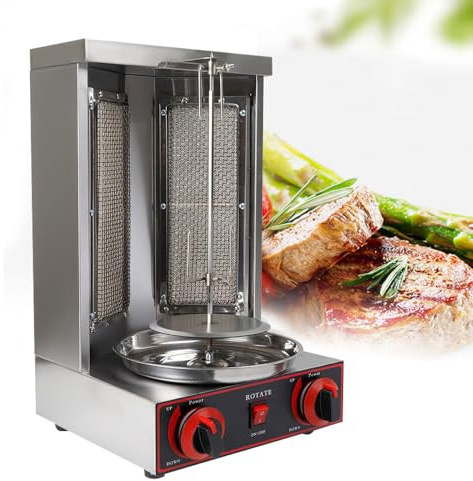 Máquina de döner kebab a gas, DSYOGX Vertical Parrilla Eléctrica Rotativa, 3000W 220V Döner-Vertikal-Multigrill puede asar brochetas de cordero y pollo, Negro