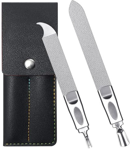 VOGARB Nail File for Men Fingernail and Thick Toenails, Multifunctional Mens Nail File Double-Ended and Double-Sided Stainless Steel Professional Nail File with Case for Women, 2pcs Set