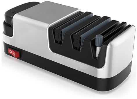 Aiguiseur Couteaux Professionnel 4 en 1 Aiguiseur Couteau Avec Des Abrasifs 100% Diamantés Et Des Guides D'angle De Précision. Aiguiseur Couteaux Electriques,Silver