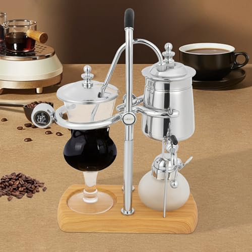 OMGGYER Vintage Klassisch Antik Luxus Exquisites Design Belgischer Familien Balance Syphon Siphon Kaffeebereiter in Silberfarben Kaffeemaschine Vakuumbrühsystem mit abnehmbare Design