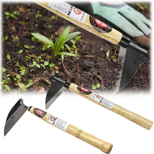 Paquete de 2 herramientas para eliminar malas hierbas de hoza/azada de mano, hoz japonesa de borde muy afilado, trabajo rápido, hoz japonesa con hoja de acero inoxidable para jardinería, excavación y