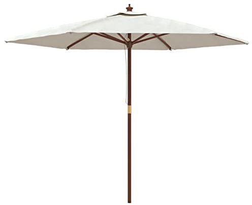 Homgoday Ombrellone, Ombrellone da Giardino con Palo in Legno Sabbia 299x240 cm, Ombrelloni, Ombrellone da Giardino, Ombrelloni da Esterno, Ombrellone Spiaggia, Ombrellone da Terrazzo Antivento