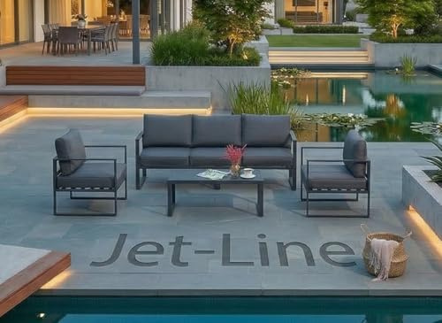 Jet-Line Gartenlounge Gartenmöbelset Kreta II Anthrazit Outdoor-Sitzgruppe Gartensofa Aluminium Sitzgruppe Alu Gartenmöbel Set Terrasse Balkon Rostfrei