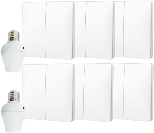 Interrupteur sans fil et sans pile Auto alimenté - Écologique - Qualité Pro - Va et vient RF 6 télécommande double allumage + 2 douilles adaptateur radios à vis E27 - Longue Distance