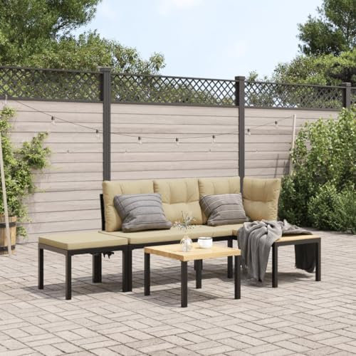 LAPOOH Gartenbank-Set 4-TLG. Schwarz Pulverbeschichteter Stahl, Terrassenmöbel, Wetterfeste Bank, Outdoor Bank, Parkbank, Garten Banken, Deko Bank, Gartenmöbel - 3283639