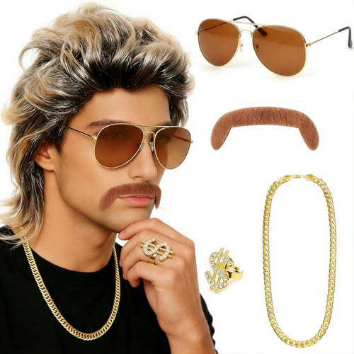 XINSUO Perruque Homme, Perruque Mulet, Deguisement Disco Homme, Deguisement Annee 80 Homme, Convient pour Le Cosplay, Halloween, Les fêtes Costumées