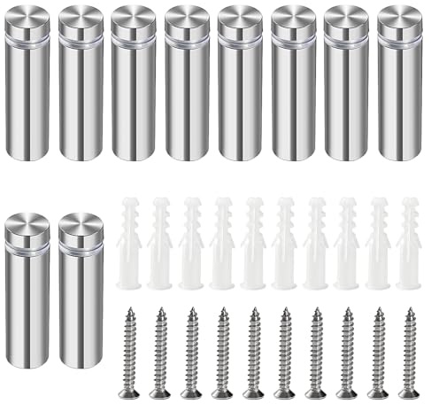 Lyeteung 10 Piezas 12×40 mm Separador de Fijación de Vidrio, Tornillo de Publicidad de Acero Inoxidable, Vidrio Standoff Holder Tornillo, con tornillo y Tubo Expansión, para Letreros Sign Displays