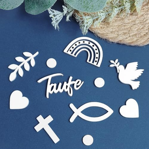 Streudeko Taufe Deko, 120 Stück Tischdeko Taufe mit Holz Taufe Deko Mädchen | Holzfische Deko Kreuz Regenbogen Weizenähren Tauben uchstaben Herz Punkte Taufdeko Junge