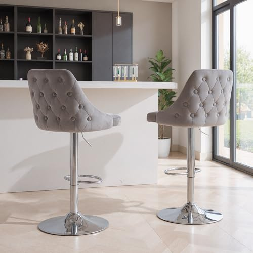 Ya-Home Tabouret de Bar Pivotant Lot de 2 Chaise de Bar en Velours Tabourets de Cuisine Hauteur Réglable Chaises Haute Moderne avec Repose-Pieds, Gris