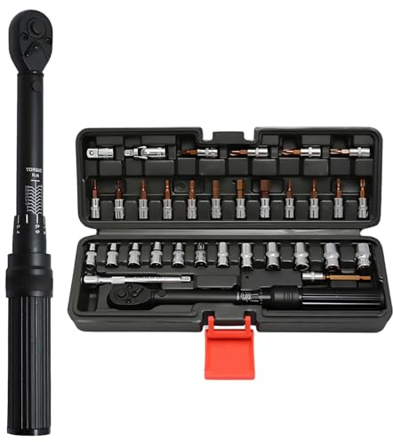 33-teiliger Drehmomentschlüssel für Fahrräder und Motorräder, 2–24 Nm Drehmomentschlüssel 1/4'',Torque Wrench mit 72-Zahn-Ratsche, 1/4“-3/8-Adapter, Genauigkeit ±3 %, Inklusive Verlängerungsstangen