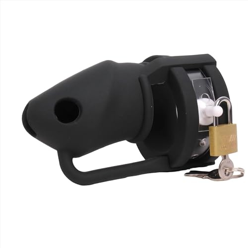 Silicone Chastity Cage Male Cock Cage Soft Penis Cage Sex Toy - Chastity Devices with 5 Different Sizes Cock Rings - Lockable Design BDSM Toys for Couples (Black)