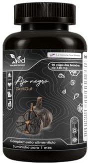 VED GarliGut, 90 Softgels, Fermented & Odorless Black Garlic Supplement with chamomile flower, peppermint leaf, caraway fruit, angelica archangelica root, rosemary leaf, Non-GMO, Halal, 3 Softgels/Day