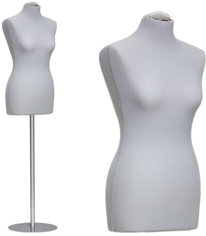 DummyDoll Schneiderpuppe weiblich Größe 36/38, Überzug Silbergrau, Fuß Metallteller Silbergrau + Kappe