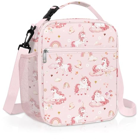 Clastyle Insulated Kids Lunch Bag with Bottle Holder Unicorn Lunch Box | Toddler Lunch Bag Easy to Clean, Large Thermal Cooler Bag with leak-proof Lining, Picnic Lunch Box Tote for School Travel