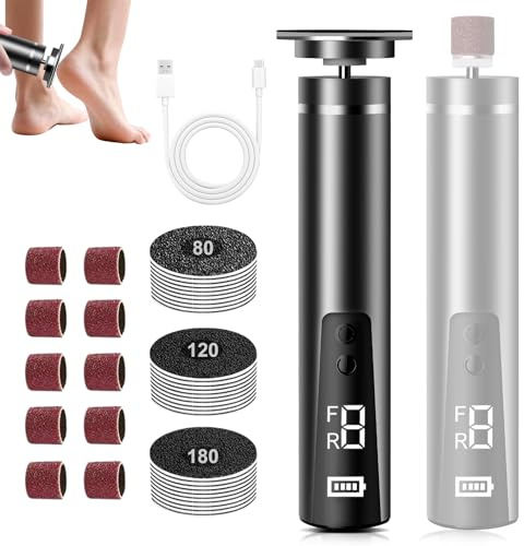 Hornhautentferner Elektrisch, 2 in 1 Elektrischer Hornhautentferner für Füße & Nagelpflege mit LCD Display und 9 Stufen, Wiederaufladbare Foot Glow Hornhaut Entferner für rissige Fersen,Hornha
