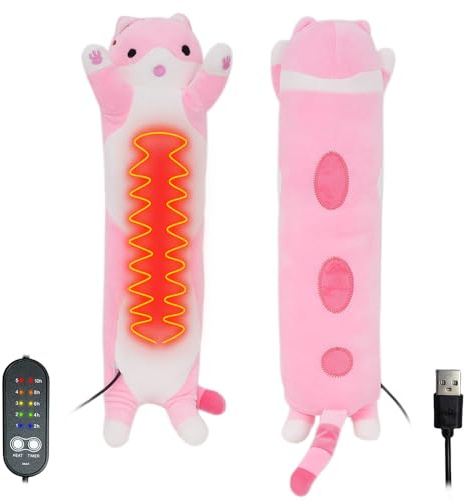 Cat Electric Heat Pad for Period, 50CM Long Cat Plush Body Toy, Cat Plush Portable Stuffed Animal, Back Pain Relief, Menstrual Heating Heated Pad for Women Mum Cat Lovers Birthday Gift, Pink
