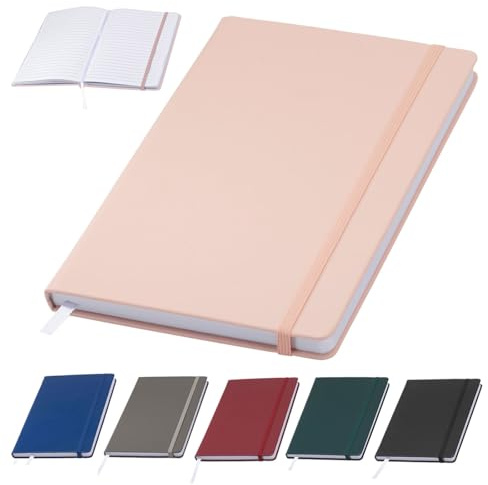 Murago - Notizbuch liniert DIN A5 Kunstleder Hardcover - 192 Seiten - 96 Blatt - rosa - 80g/m² Papier Notizheft Tagebuch Notizblock Schreibbuch Pink mit Gummiband Lesezeichen Leseband