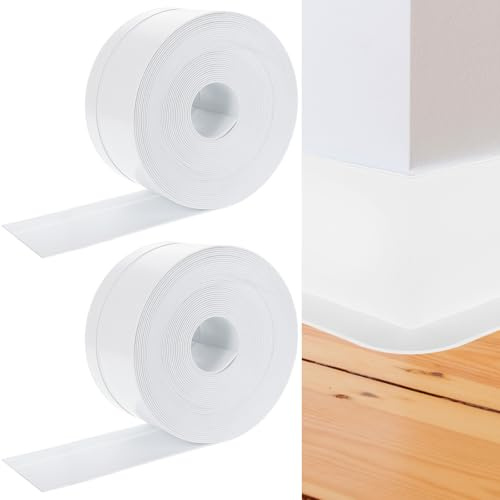 2 rotoli di battiscopa autoadesivo, 10 m, battiscopa morbido, protegge le pareti senza foratura, per cucina, bagno e soggiorno, bianco