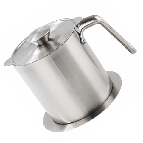KICHOUSE Contenedor de Grasa de Cocina de Acero Inoxidable con Filtro de Malla Fina y Tapa Recipiente para Recoger Aceite Usado y Almacenar Condimentos Líquidos