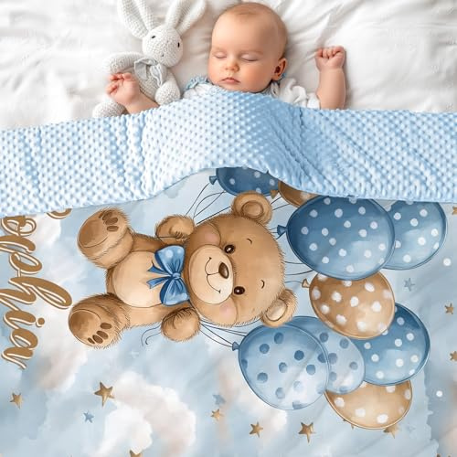 NIBESSER Babydecke mit Name Personalisierte Kinderdecke Baumwolle Individuelle Krabbeldecke doppelseitig Kuscheldecke Geschenk für Mädchen oder Jungen
