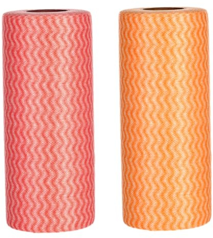 SEWACC Paños de Cocina Desechables Absorbentes 2 Rollos No Tejidos Colores Rojo y Naranja Limpieza Rápida Hogar y Cocina Multiusos para Platos y Superficies