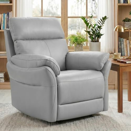 AIRSKY Relaxsessel Echtleder, Fernsehsessel mit Liegefunktion,Grau | Top-Grain-Leder, Italienisches Waschverfahren, TV Sessel mit Schlaffunktion, Manuell Verstellbar Liegesessel für Wohnzimmer