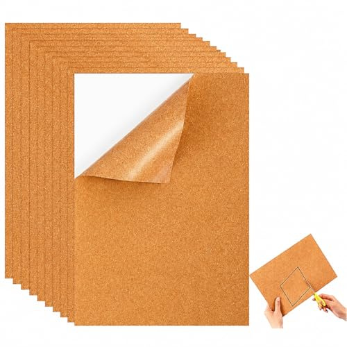 YEDOUALE Placas de Corcho Autoadhesivas 10 Unidades 21x30 cm 1 mm láminas de Corcho Rectangular para Pared Suelos Posavasos Bricolaje decoración hogar Material Natural fácil Corte