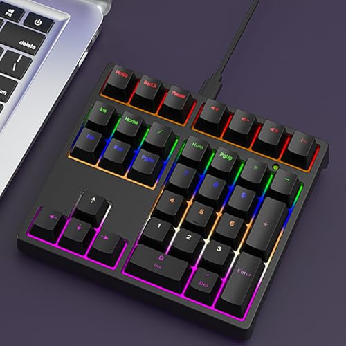 YUKERMARB Mekaniskt Numeriskt Tangentbord, Numeriskt Tangentbord 34 Tangenter Blå Switch RGB Bakgrundsbelyst Typ C Kabelansluten med 17 Ljuseffekter och Just (Svart)