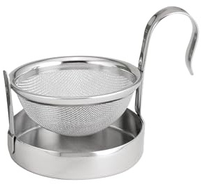 HIC Kitchen Tip Tea Strainer, 18/8 Stainless Steel, Loose Leaf Tea Filter With Drip Tray, Mess-Free Tea Serving