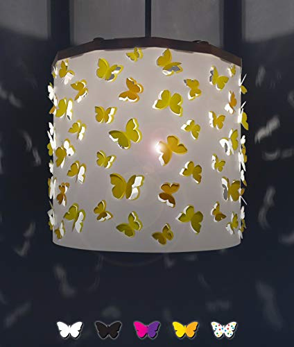 Ereki Ceiling Pendant Light Shade - Butterfly Light Projection Effect Light Cover - Magnetic Ceiling Night Light Lampshade Kit for Interchangeable Designs, Yellow