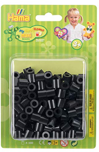 Hama Perlen 8518 Bügelperlen Packung mit ca. 250 bunten Maxi Bastelperlen mit Durchmesser 10 mm in Schwarz, kreativer Bastelspaß für Groß und Klein