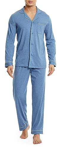 DAVID ARCHY Pigiama da Uomo in Cotone Pigiama da Notte Camicia a Maniche Lunghe e Pantaloni Lounge con Tasche con Bottoni, Morbido e Confortevole