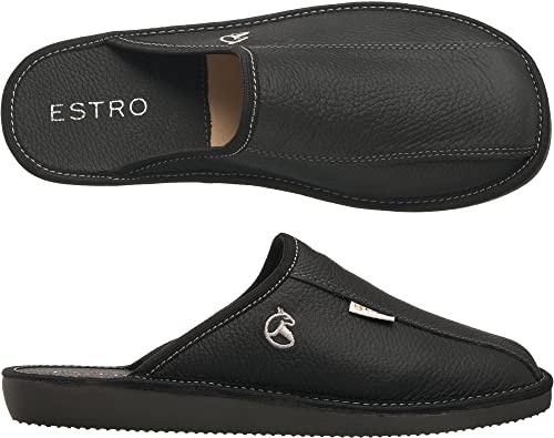 ESTRO Chaussons Hommes Pantoufle Chausson Homme Cuir Laine Mules Pantoufles Semelle Inoubliable Frost (Onyx, 46)