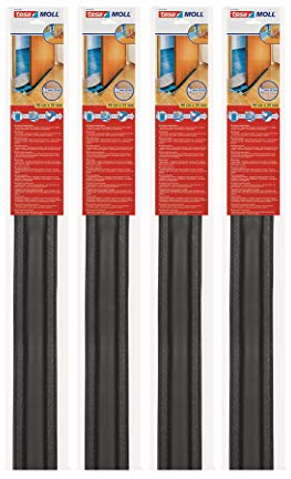 tesamoll Zugluftstopper für Glatte Böden in Grau/Zuschneidbare Türbodendichtung für Schutz vor Zug und Lärm / 95cm x 25cm (4 Stück Anthrazit)