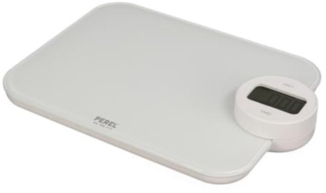 Perel Balance de cuisine, numérique, max. 5 kg, sans piles, fonction tare, extinction automatique, écran LCD rétroéclairé, indicateur de surcharge, blanc
