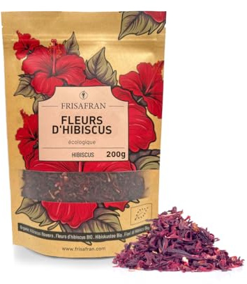 FRISAFRAN | Fiori di Ibisco Bio 200g | puro | naturale | tisane a freddo | essiccato | Fiore della Giamaica | Tè all'ibisco aromatico | Acqua giamaicana | Detox | infusi | Karkade Infuso | Drenante