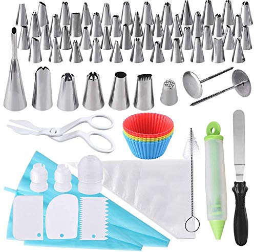 LTLCLZ Set di 100 Decorazione Torte, Punte in Acciaio Inox, sac A Poche Riutilizzabili, Accoppiatori per Cupcake Muffin, Dolci E Biscotti Etc