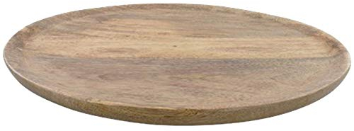 Plato de madera de mango, plato redondo de madera de mango, de comercio justo, diámetro de 37 cm, color marrón