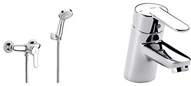 Roca A5A3025C00 A5A2025C02 Monomando Mezclador Ducha, Modelo Victoria, Cromado, cromo + Victoria-N grifo monomando para lavabo con desagüe automático