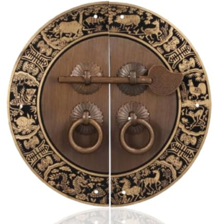 1 Paar Schubladengriffe Runde Türgriffe Aus Antikem Messing, Schubladen Griffe Rund, Doppeltür-Ringgriff, Vintage Chinesisches Schloss Mit Schlüssel Für Schrank Schmuckschatulle Geschenkbox Dekoration