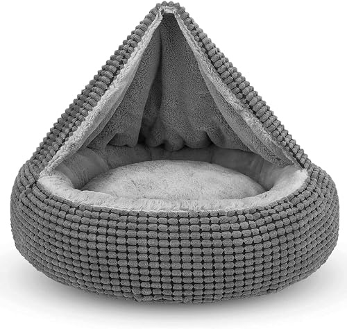 Joejoy Hundsäng små hundar, kattsäng rund med filt, tvättbar fluffig, 59 x 59 x 15 cm