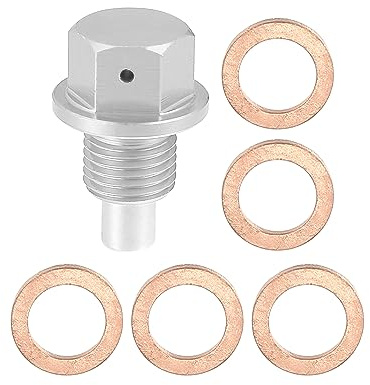 X AUTOHAUX 1 juego de pernos de drenaje de aceite M12x1.25 con 5 arandelas para coche tono plateado