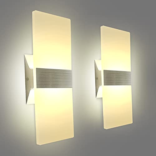 KICAAO Modern Wall Sconces Set of Two, Led Wall Light 10w, 2700k Warm Light Up Downlight, Hardwired Acrylic Wall Light Lighting, Suitable for Living Room Corridor Bedside (Warm Light 2700K 2Pack)